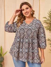 Bluzka Casual Paisley Z Bufiastymi Rękawami Xxl 44