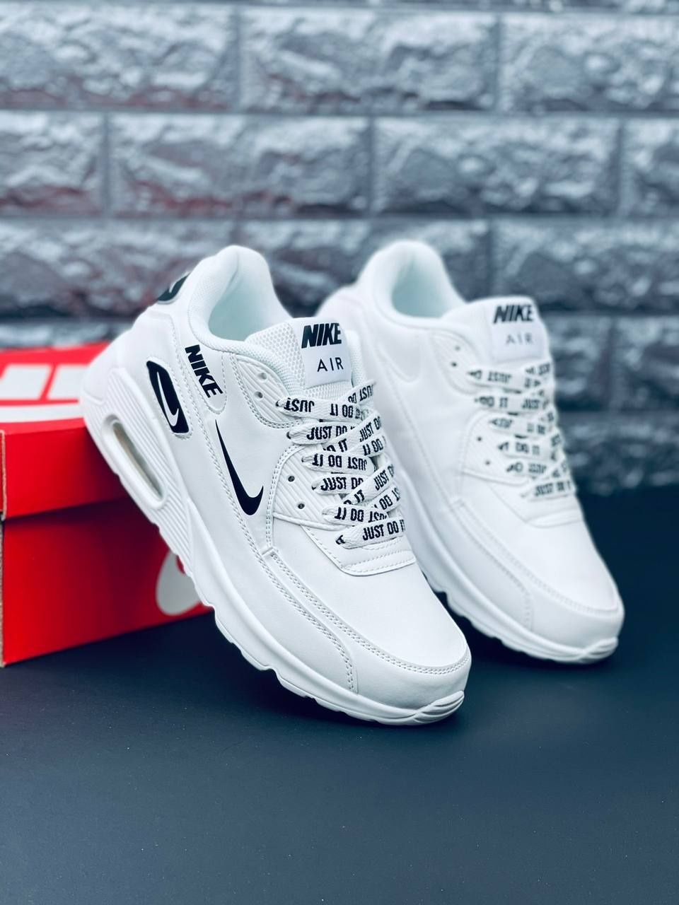 Мужские Кроссовки Nike Air Max 90 Белые Кожаные Кроссовки Найк