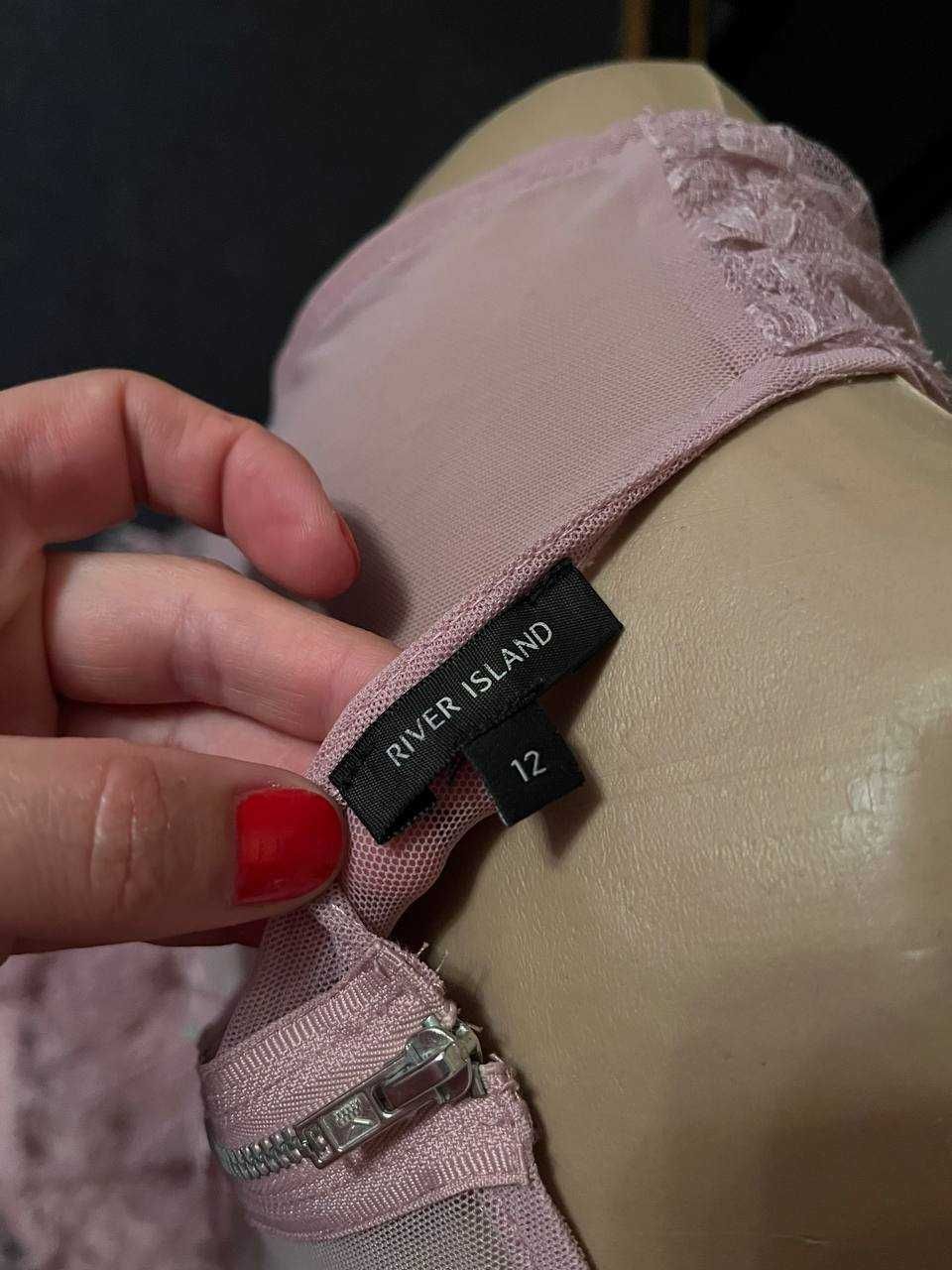 Розовое вечернее, платье пепельная роза RIVER ISLAND. Кружево, сетка