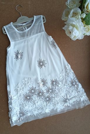 Белое нарядное платье с цветами, пайетками 6-7 лет smart&pretty праздн