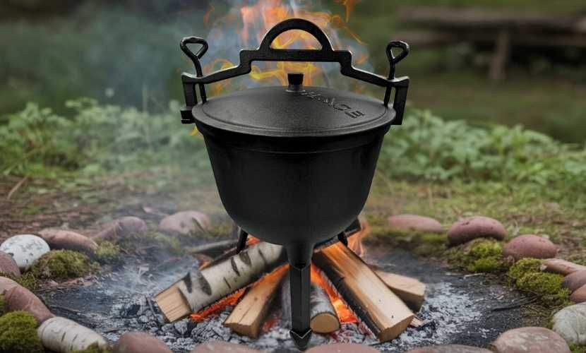 Kociołek żeliwny 8L na grill ognisko z przepisami na dania z kociołka