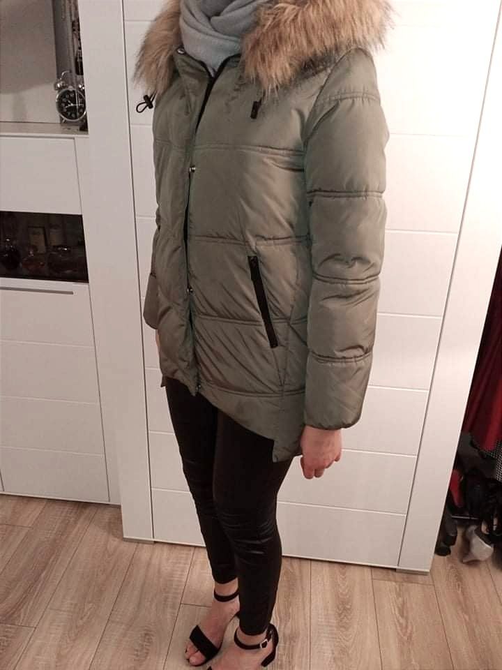 kurtka khaki puffer pikowana z kapturem