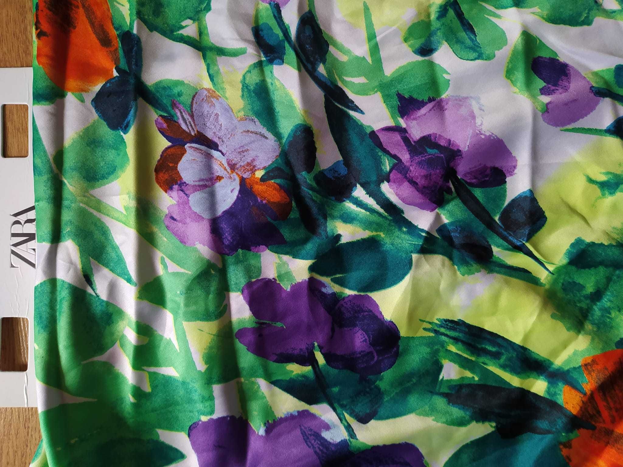 ZARA Kolorowa apaszka chusta nadruk w kwiaty