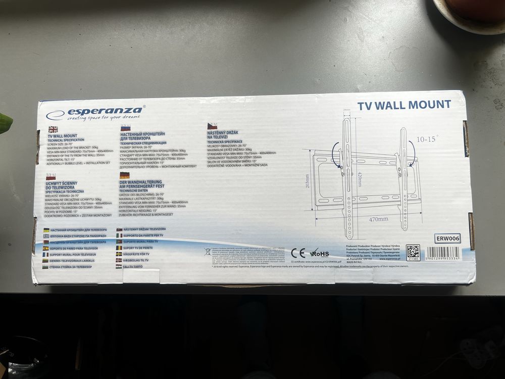 Uchwyt do telewizora Esperanza wieszak TV 26 - 70 cali VESA scienny