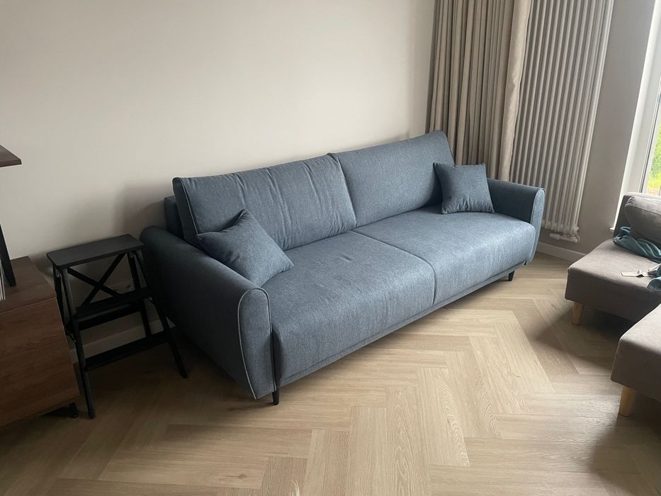Niebieska Sofa 3 osobowa Manila 227 cm z funkcją spania i pojemnikiem