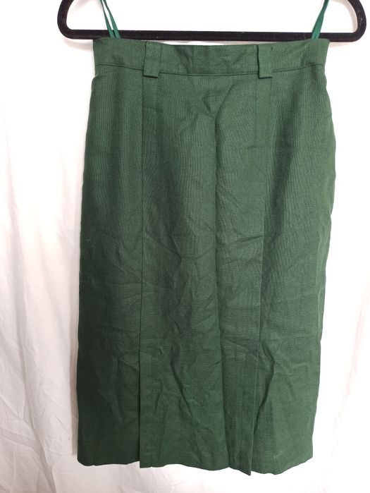 Lniana spódnica MIDI elegancka do biura z wysokim stanem