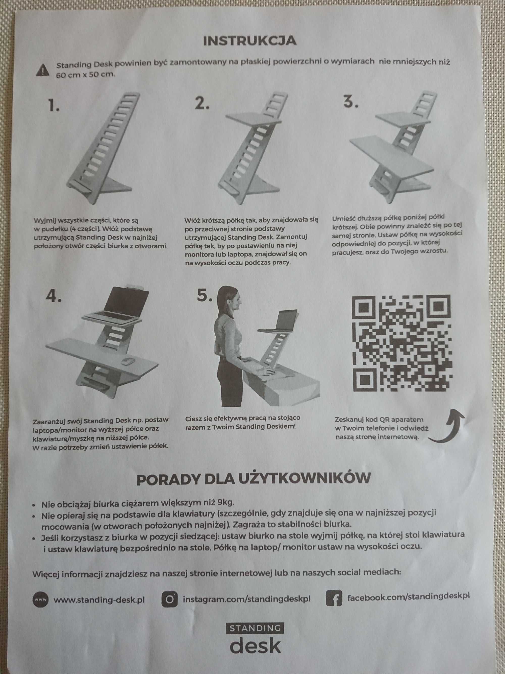 Standing Desk nakładka na biurko do pracy na stojąco