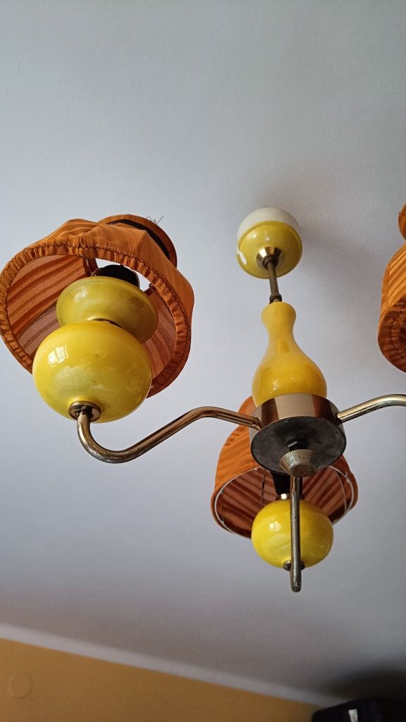 Lampa sufitowa PRL, żyrandol 3-ramienny PRL, stara lampa, vintage