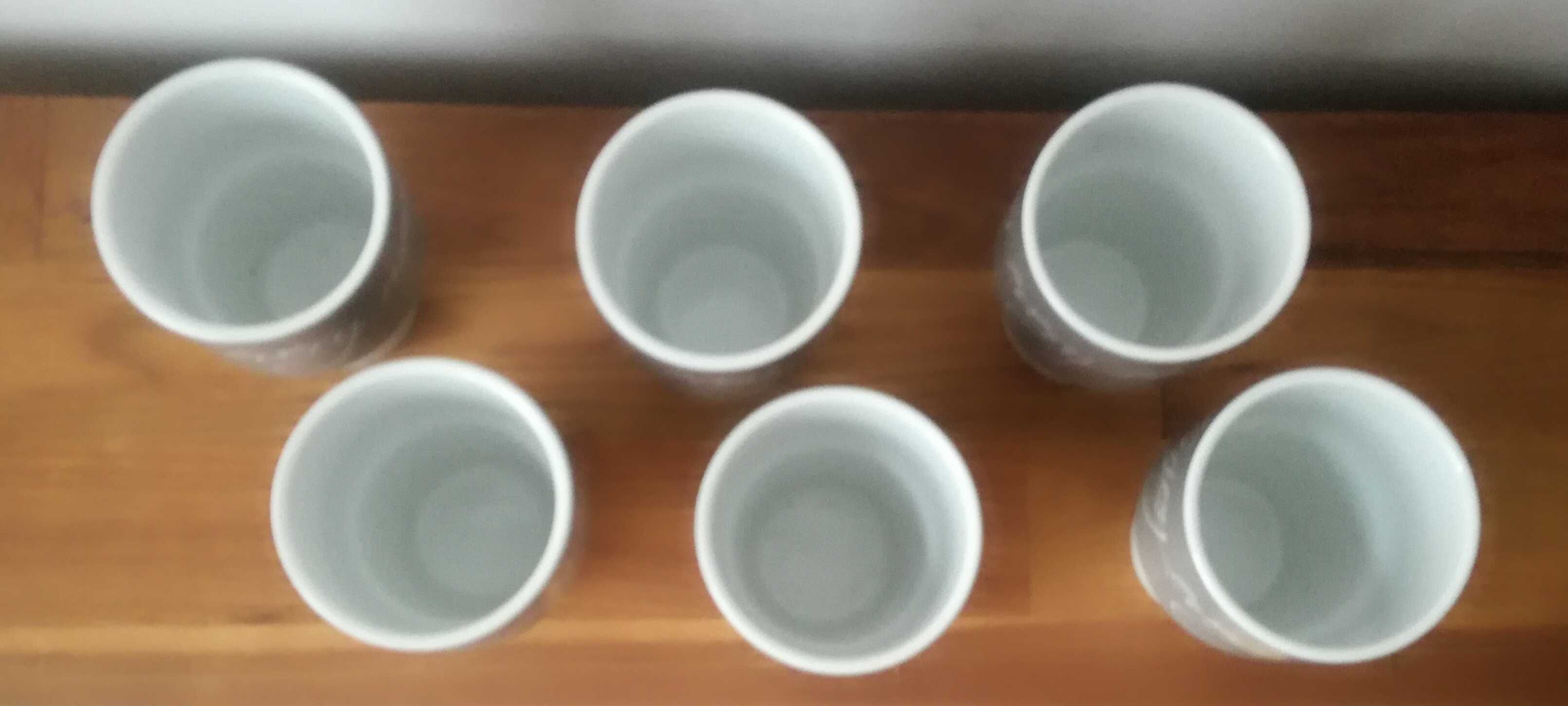 6 x Retro Kubki porcelanowe białe szare do kawy herbaty