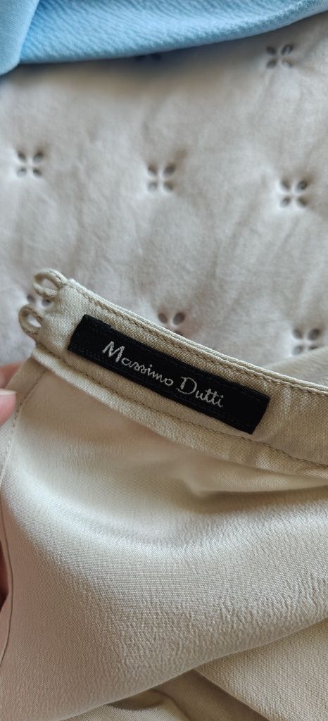 Sukienka jedwabna Massimo Dutti jedwab 100% kremowa mini koronkowa L