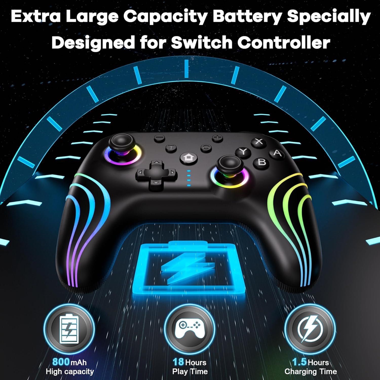 kontroler do gry, z ledem, wibracją czarny switch controller