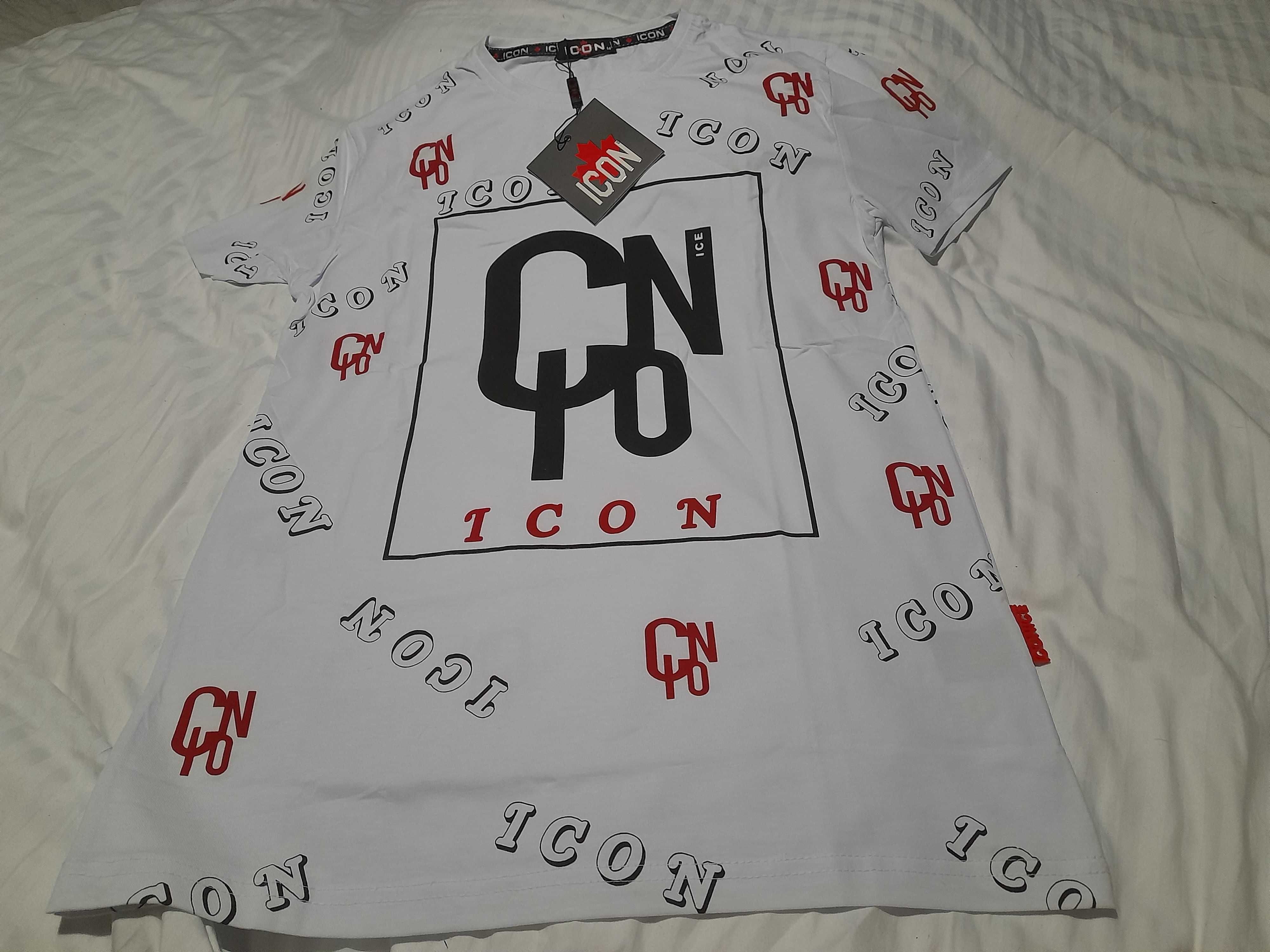 Tshirt męski logowany Icon r. M nowy bawełna biały