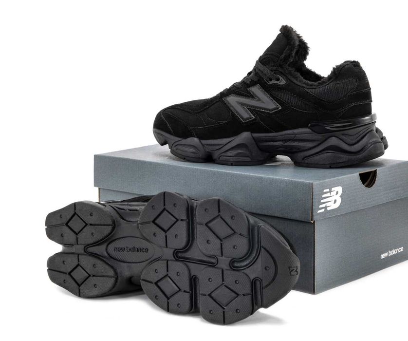 Чоловічі зимові кросівки New Balance 9060 (чорні) кроси на хутрі