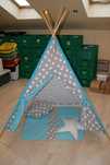 Namiot Teepee Tipi dla Dziecka Gwiazdki Niebiesko-Szary +Lampki Gratis