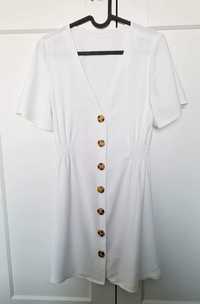 Biała krótka sukienka mini rozpinana na lato XS X 34 36 koszulowa