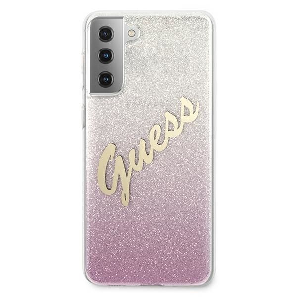 Etui Guess S21+ G996 Różowy Hardcase Glitter Gradient Script