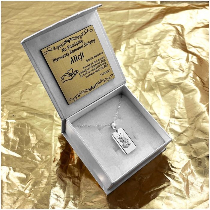 Srebrny Łańcuszek Z Medalikiem Pr. 925 Pamiątka I Komunii Świętej + Gr
