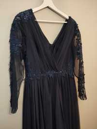 LOU granatowa prześliczna suknia sukienka tiulowa 40