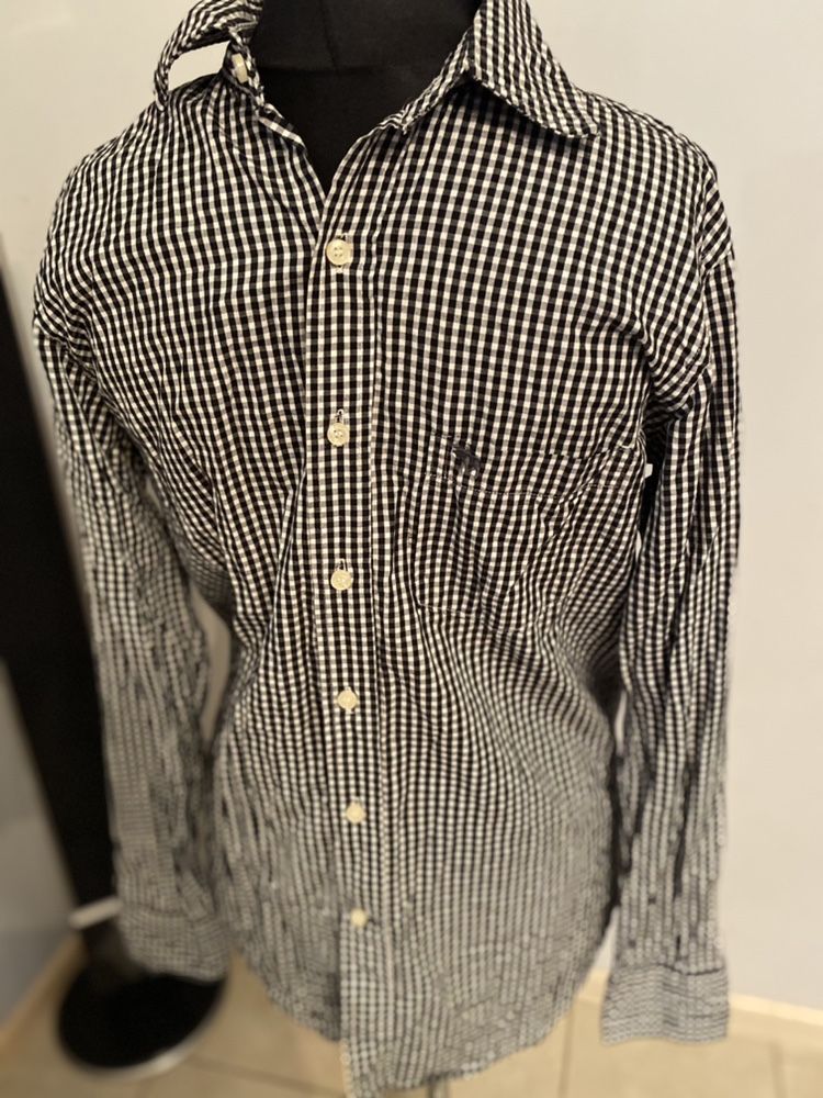 Abercrombie A&F męska koszula w kratkę S/M czarno - biała, ideał