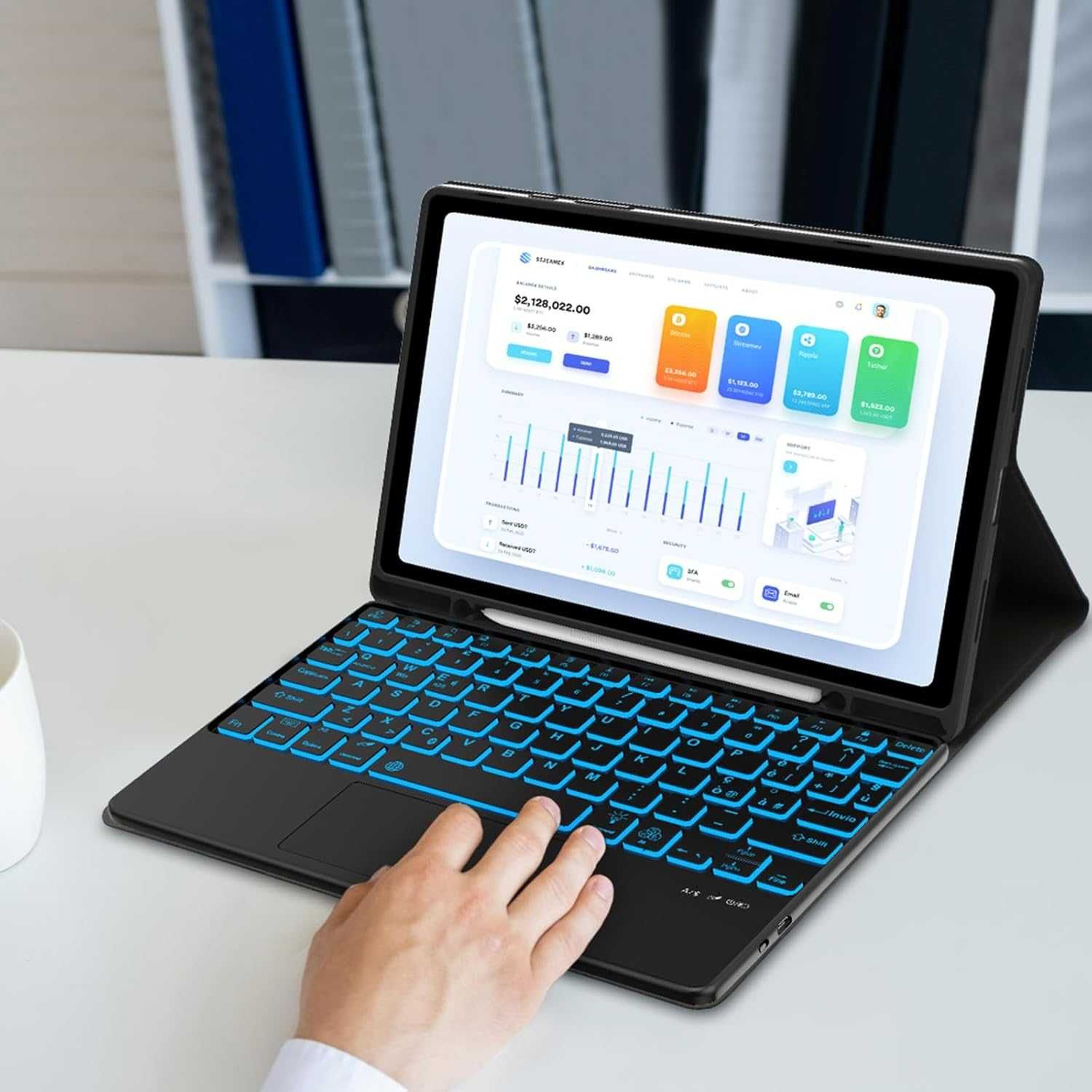 JADEMALL etui klawiatura LED RGB touchpad Samsung Galaxy Tab A9 Plus