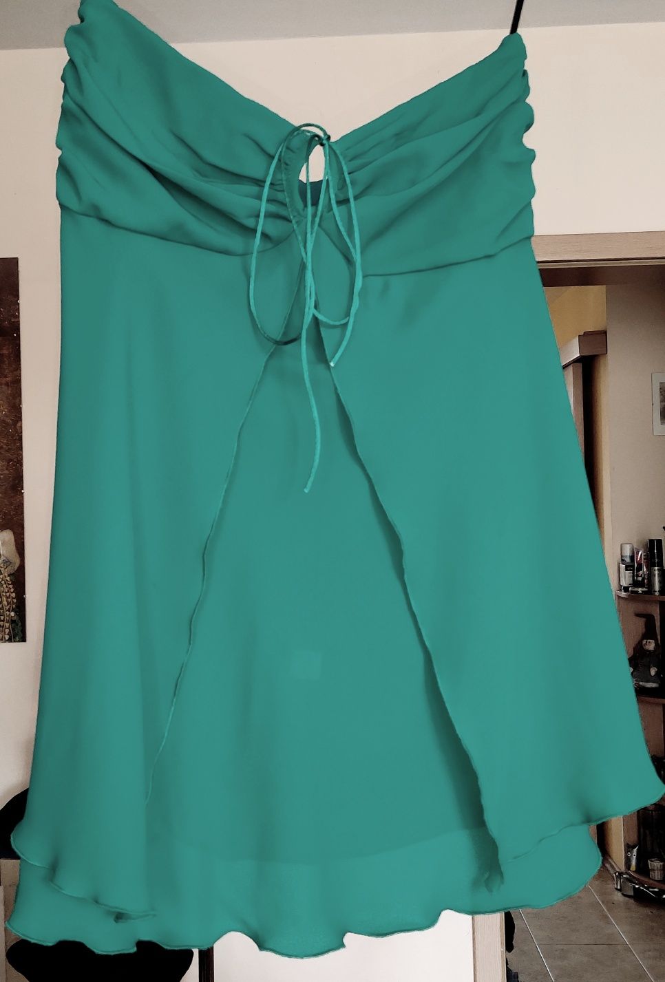 Retro szmaragdowa zieleń sukienka r. 36 38 S M tunika warstwowa H&M
