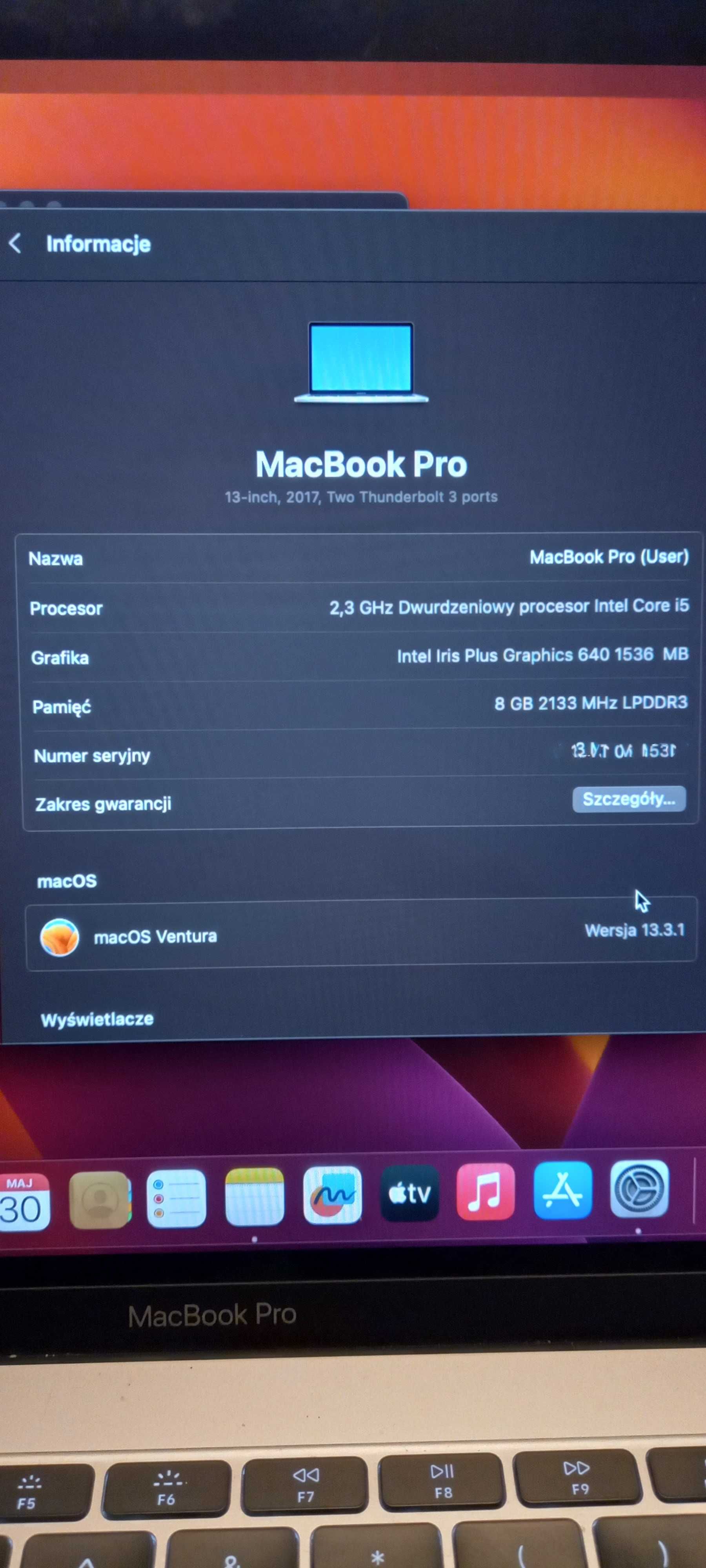 Zamienię lub sprzedam Macbook pro 13.3" i5 8bg ram 120gb ssd