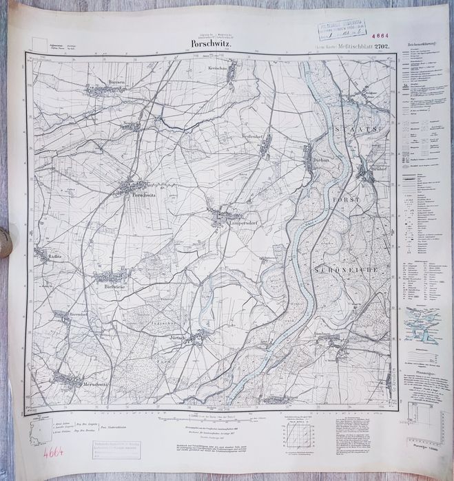 Oryginalna niemiecka mapa PORSCHWITZ 1936r Messtischblatt 2702 1:25000