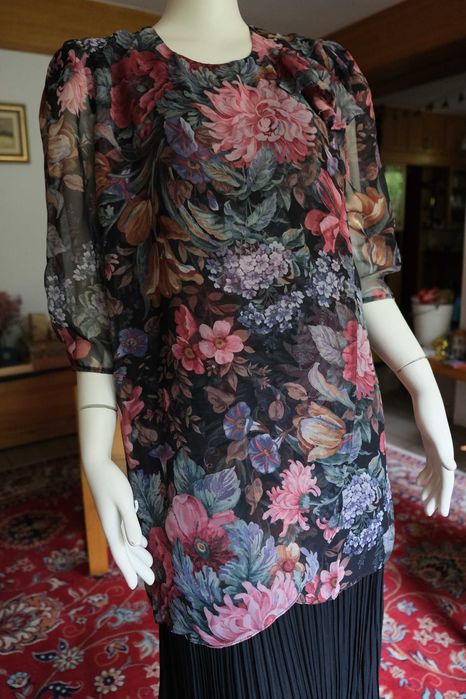 szyfonowa zwiewna letnia długa sukienka kwiaty vintage 80s maxi fairy