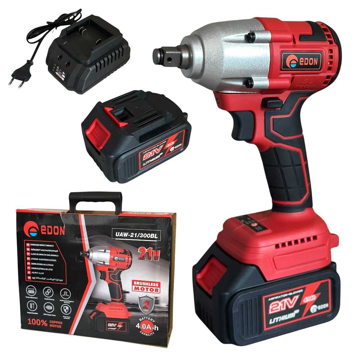 Гайковерт ударний акумуляторний Edon UAW-21/300BL 21В 300Нм З/У Кейс