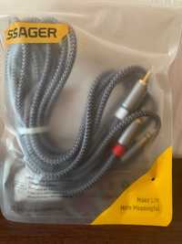 Аудио кабель новый ESSAGER (jack 3.5 mm – 2 RCA) 3 метра