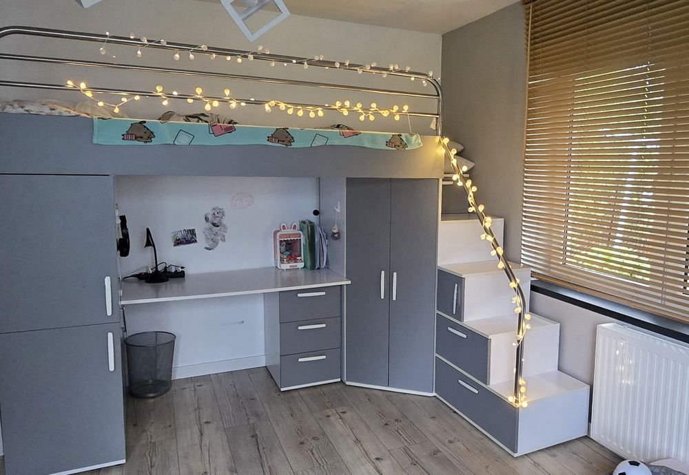 Łóżko piętrowe, antresola, łózko dziecięce ,schody, meblościanka