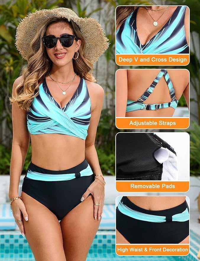 Dwuczęściowy strój kąpielowy bikini z wysokim stanem L