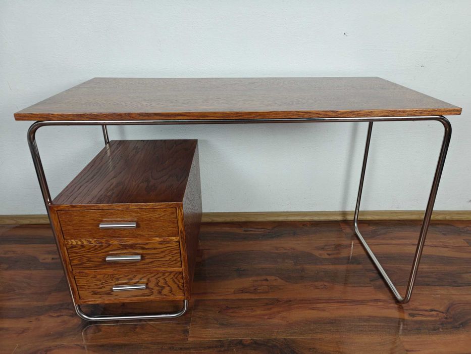 BIURKO Lewe Chrom Dąb ciemny brąz Bauhaus Art Deco