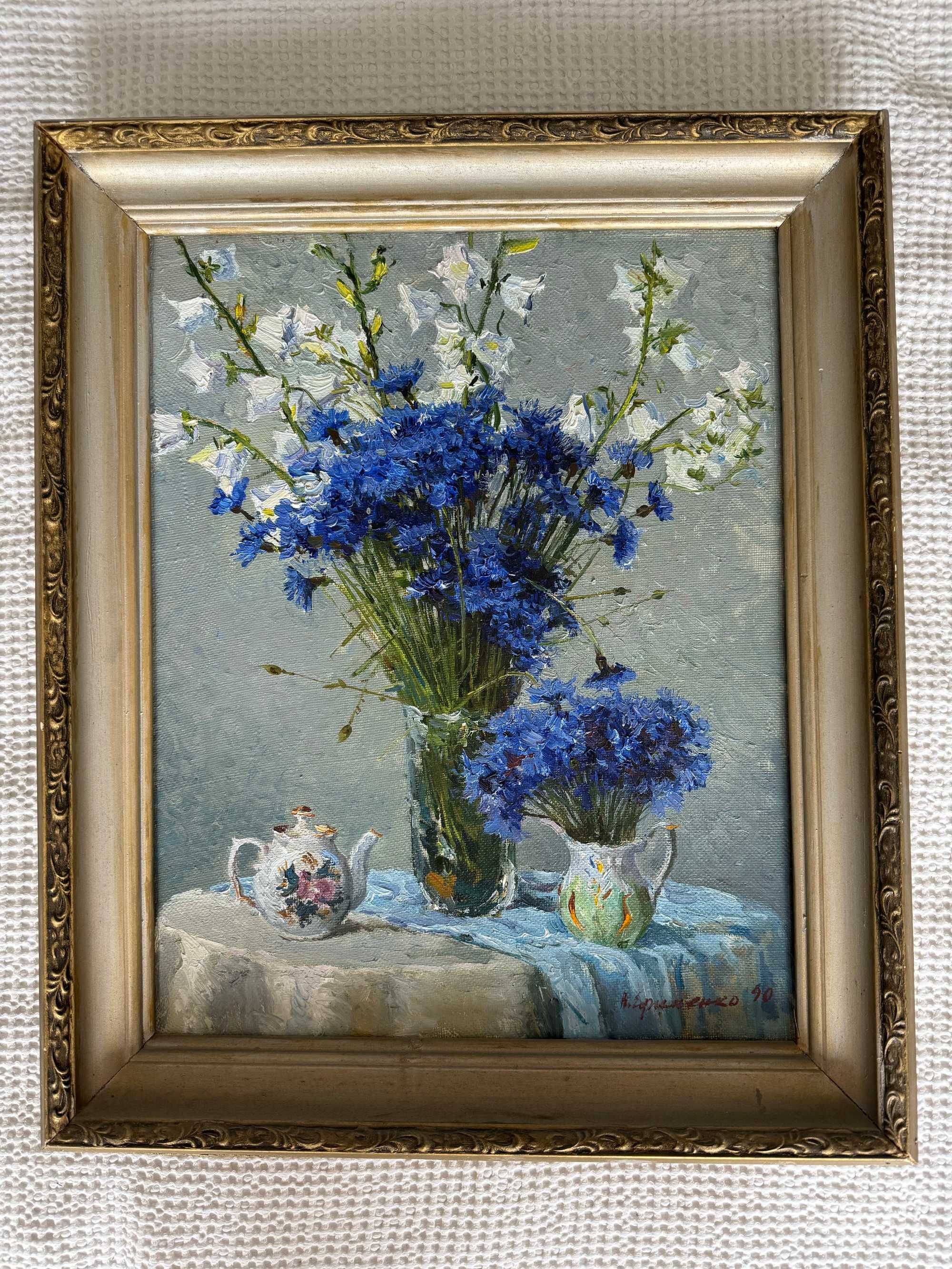Голубые цветы - Ефименко Виктор Романович, 1990 год, размер 50х40 см