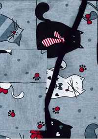 Fartuch kuchenny bawełniany 75x62 szara koty myszki krawaty czerwone