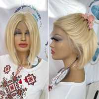 Натуральный парик имитация кожи славянские блонд волосы каре
