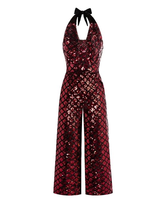 S Belle Poque  damski cekinowy kombinezon świąteczny bez rękawów z dek