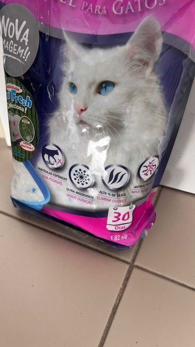 Areia e sílica absorvente para gatos