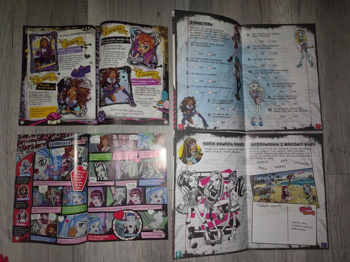 Zestaw lelek monster high dodatków magazyn gazetka książkia rękawiczka