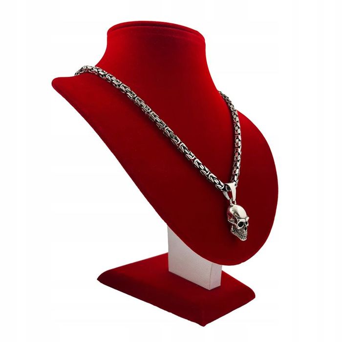 Srebrny Gruby Łańcuszek Splot Królewski + Zawieszka Czaszka / Czacha P