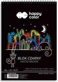 Blok A5/40K czarny Koty 80g spirala HAPPY COLOR