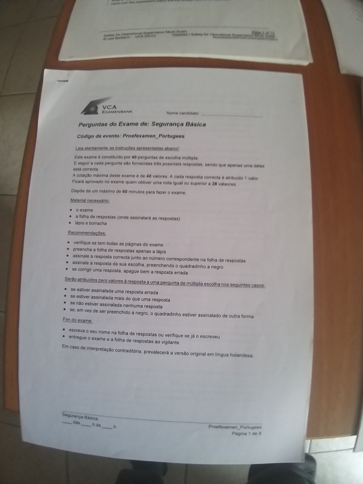 Passaporte de segurança Testes de VCA ,basico e supervisor tubistas