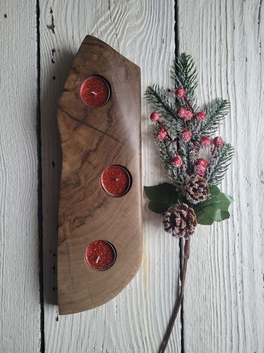 Świecznik orzech włoski handmade prezent święta Boże Narodzenie