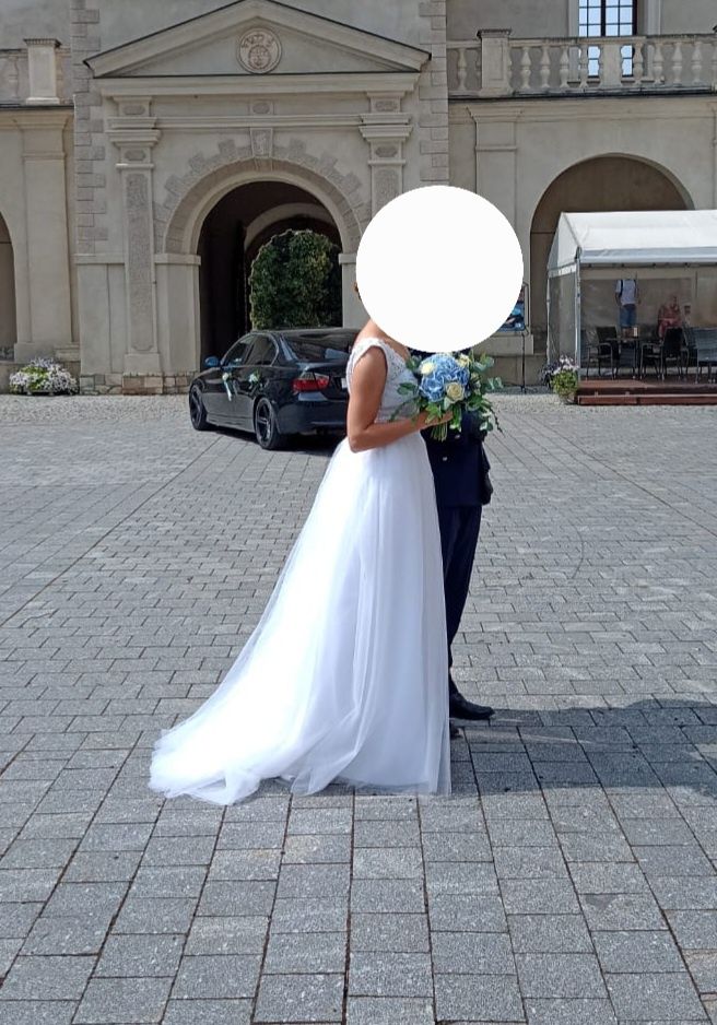 Suknia ślubna boho koronka dla wysokich Pań