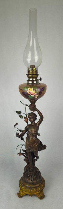 Wielka figuralna lampa naftowa majowe kwiaty Guillemin - Antyk Francja