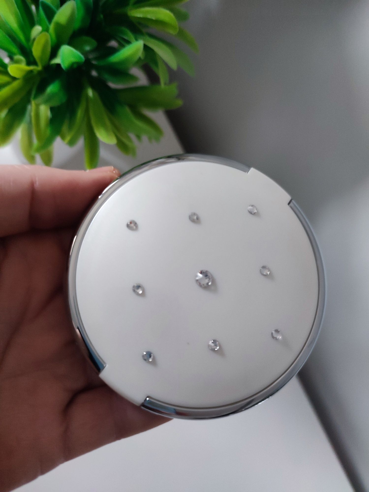 Lusterko małe do torebki białe z kryształkami Swarovski