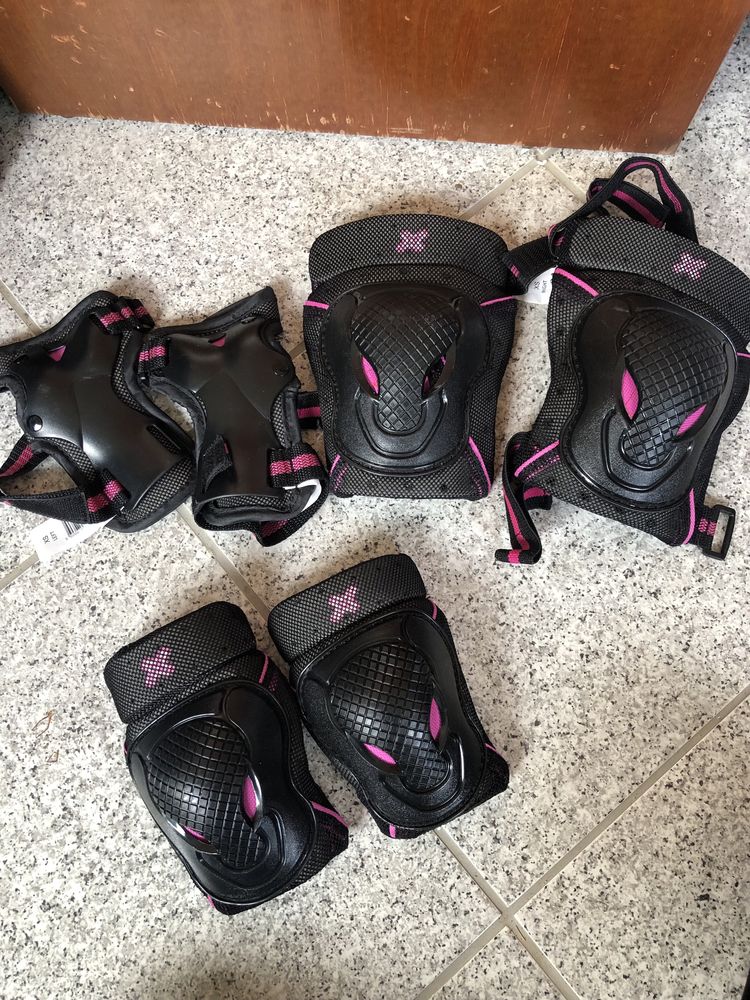 Conjunto patins em linha + proteções + capacete