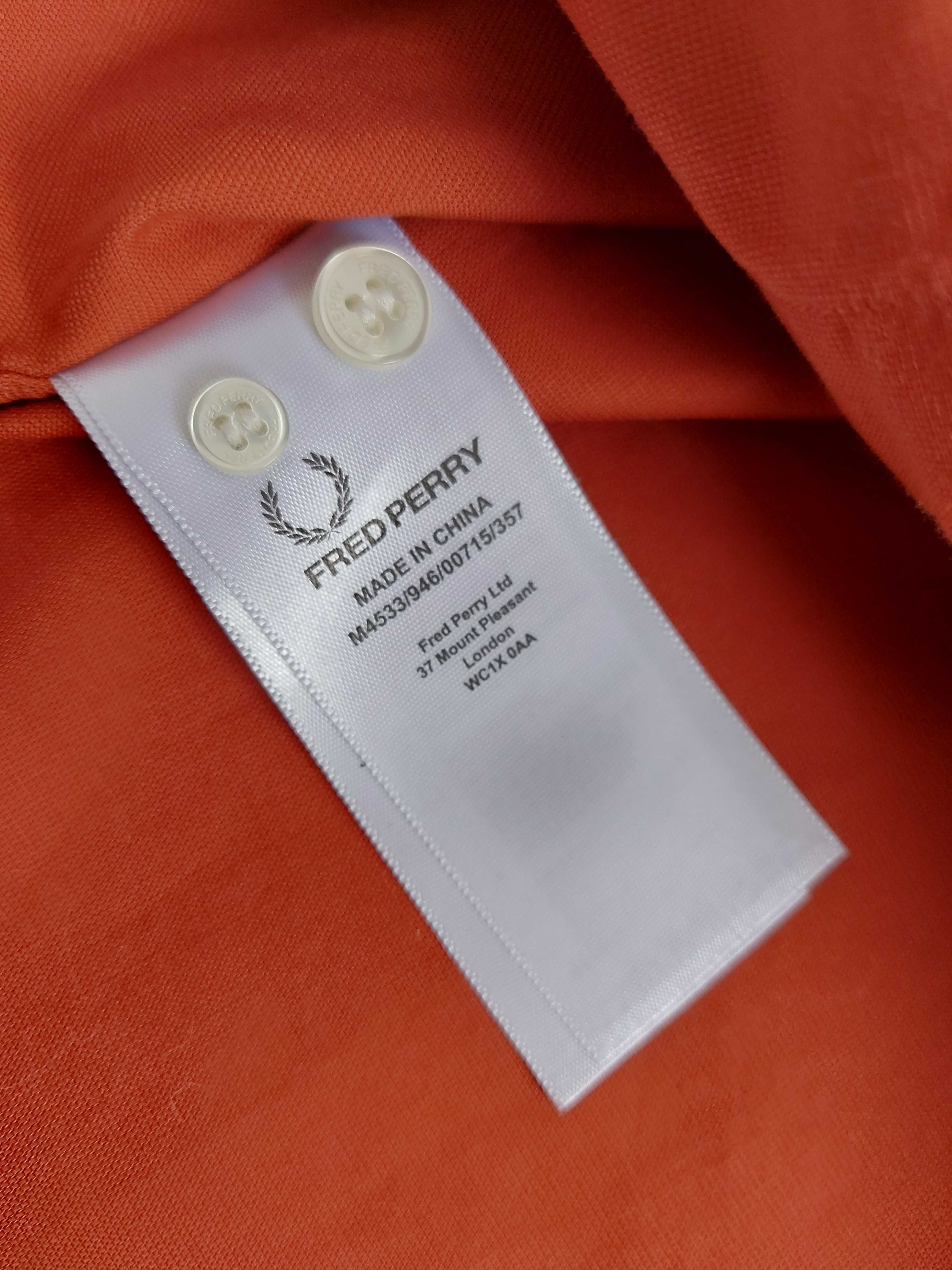 Fred Perry ceglasta męska koszula gładka długi rękaw rozmiar M