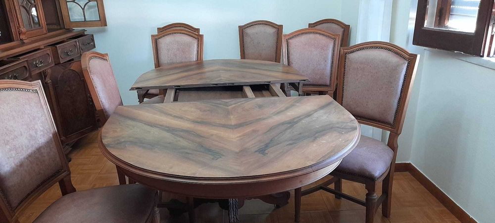 Movel Cristaleira Louceiro + mesa + cadeiras Nogueira (irrepreensível)
