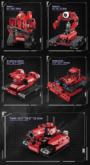 Klocki sterowany robot gąsienicowy RED 495-klocki 5w1 zamien. TECHNIC
